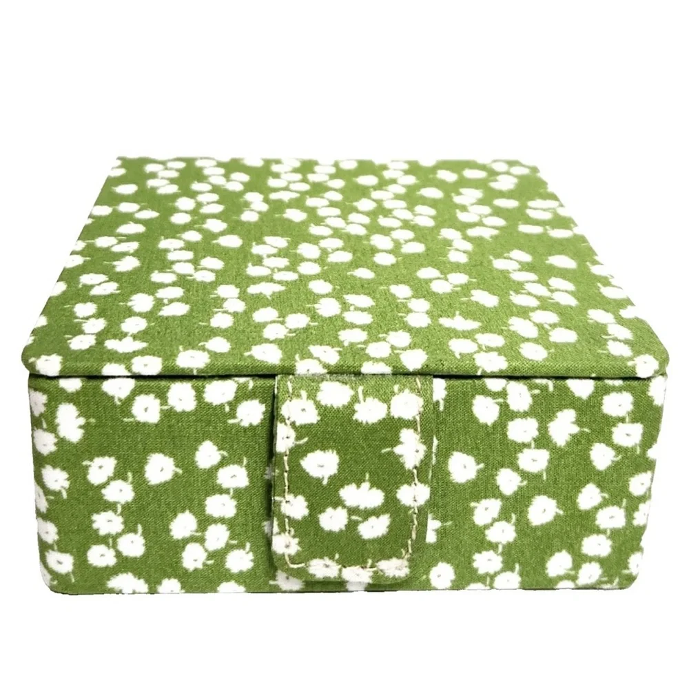 Anthropologie Cosette Floral Jewelry Box Green Botanical Small with Mirror